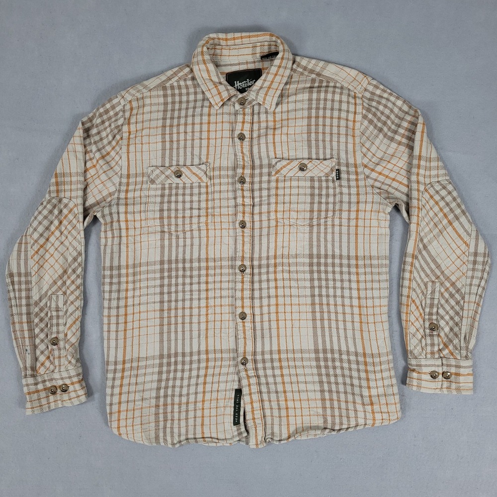 Howler Bros Shirt Mens M Orange Plaid Button Down Regular Fit Cotton Flannel